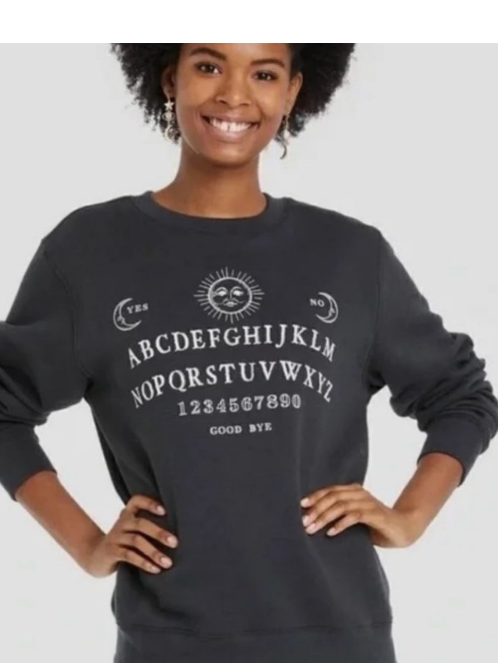 Graphic Ouija-Style Black Crewneck Sweatshirt - Halloween - fall - spooky season
